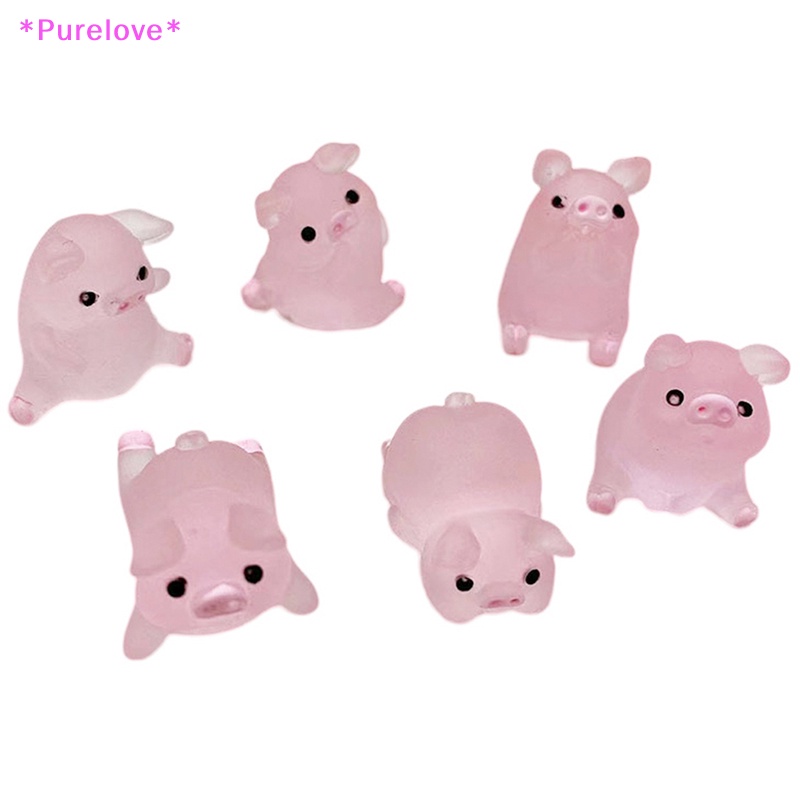 Set 1 / 5 chú heo dạ quang mini QrhYK bằng nhựa resin trang trí bảng điều khiển xe hơi / nhà cửa DIY