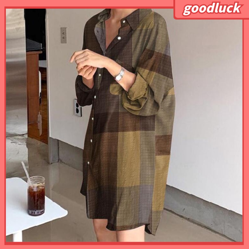 Áo Sơ Mi Tay Dài Dáng Rộng In Họa Tiết Màu Sắc Tương Phản Thời Trang Cho Nữ