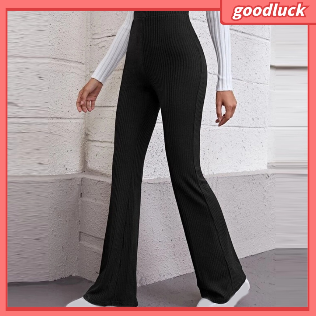 Quần Dài Dệt Kim Màu Trơn Ống Loe Lưng Cao Thời Trang Mùa Hè Cho Nữ