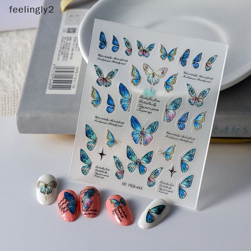 1 Tờ Sticker Dán Móng Tay Hình Bướm 5D