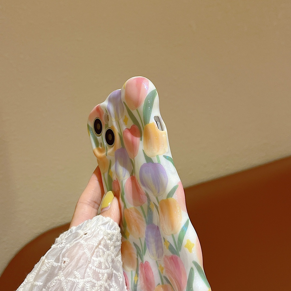 Ốp Điện Thoại TPU Chống Sốc Họa Tiết Hoa Tulip Cho IPhone 14 13 12 11 Pro Max