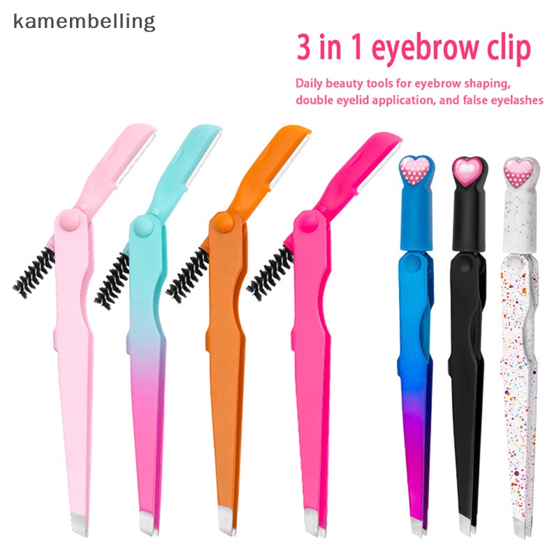 Nhíp Nhổ Lông Mày / Lông Mi 3 Trong 1 Bằng Thép Không Gỉ