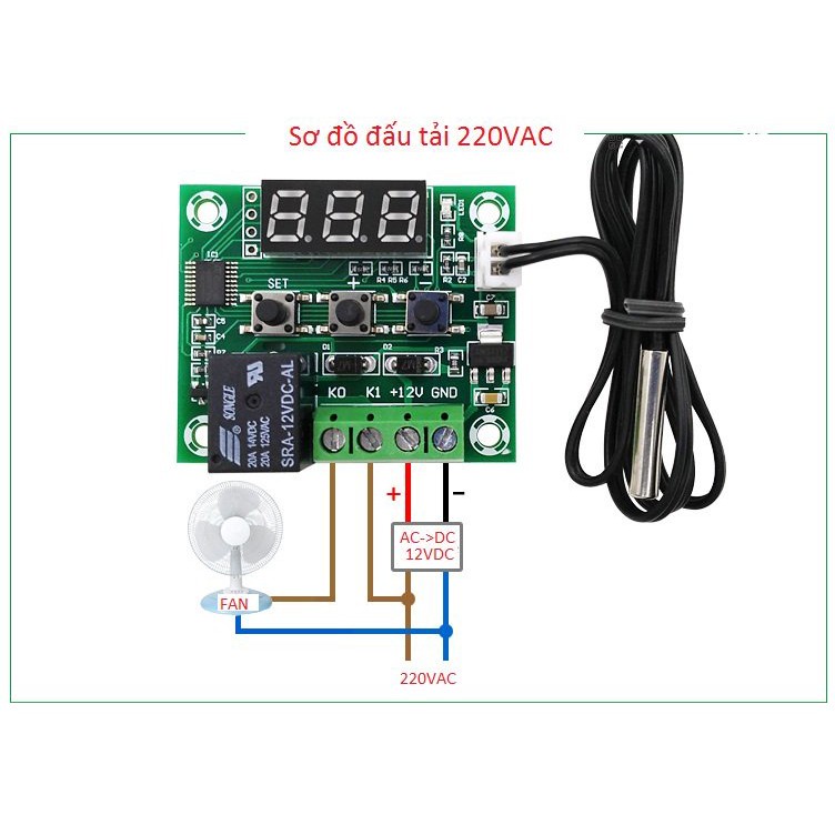 Mạch Khống chế nhiệt -  Cảm Biến Nhiệt Độ W1209 12v
