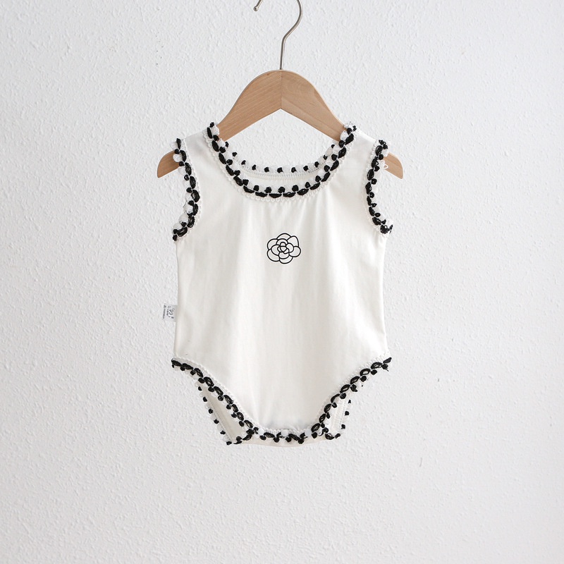 Áo Liền Quần Sát Nách Màu Trắng Đen Cho Bé Gái Sơ Sinh