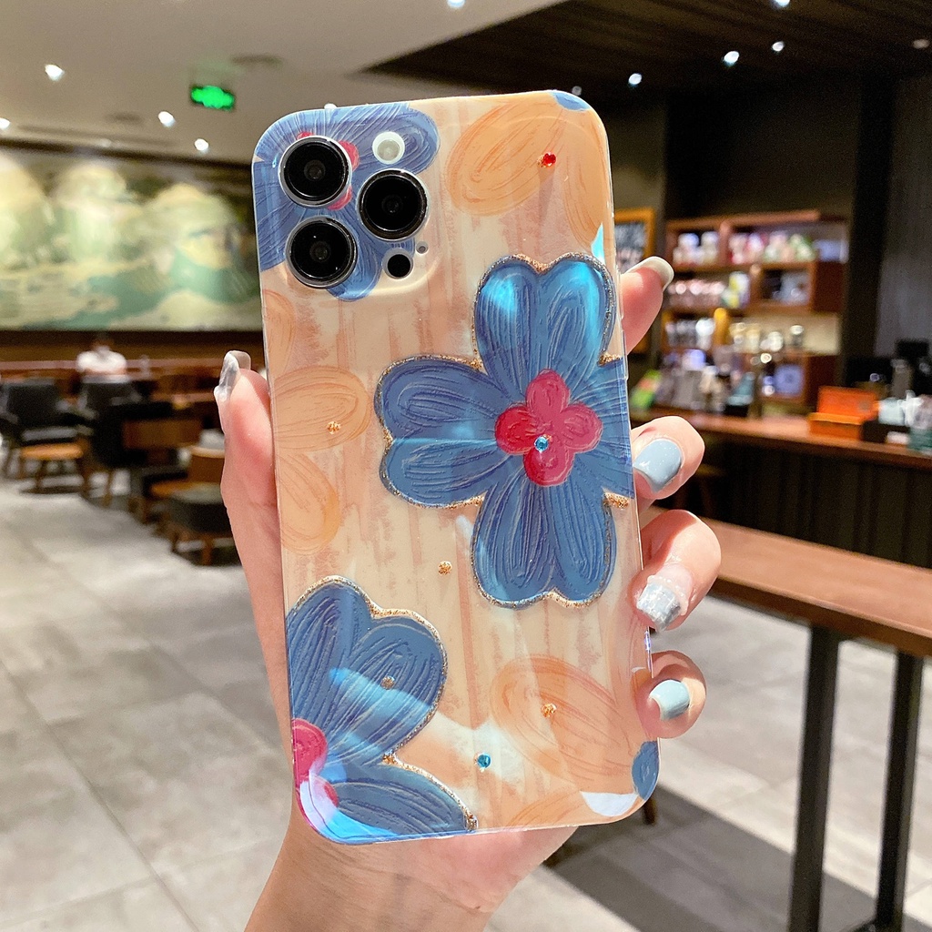 Ốp Điện Thoại TPU Chống Sốc Họa Tiết Hoa Màu Blue-ray Cho IPhone 14 13 12 11 Pro MAX 14 Plus X XR XS MAX 7 8 Plus