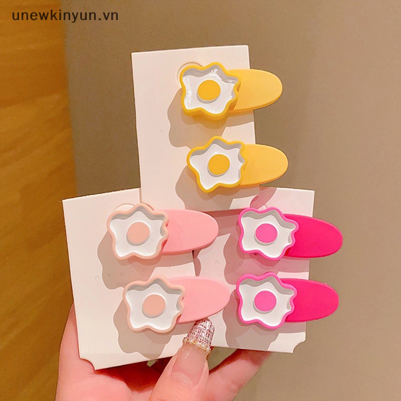 Set 2 Kẹp Tóc Gợn Sóng Màu Kẹo Ngọt In Họa Tiết Hoa / Động Vật Dễ Thương Thời Trang Cho Bé Gái