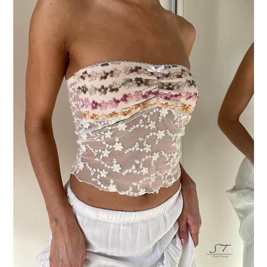 Áo Croptop Không Tay Xuyên Thấu Họa Tiết Hoa Thời Trang Đường Phố CY03