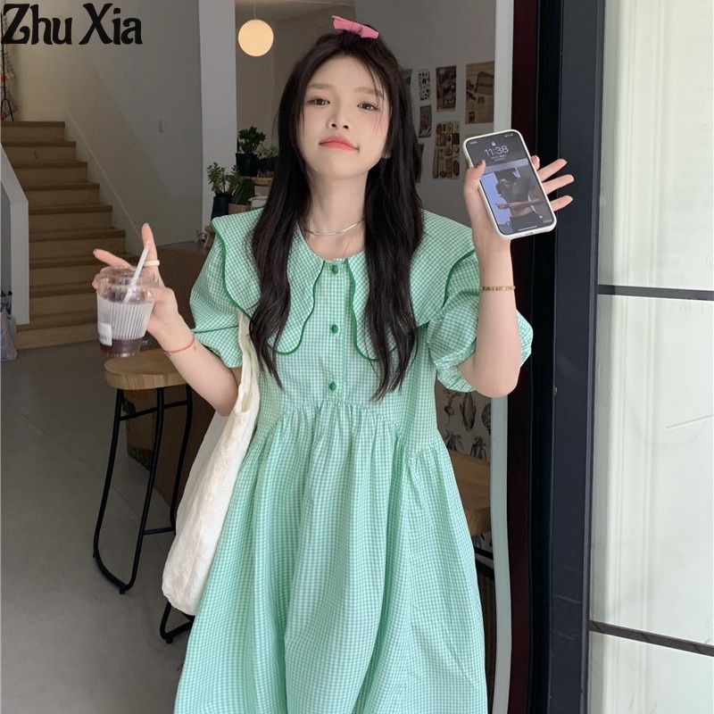 Đầm babydoll Dáng Chữ A Cổ Búp Bê Tay Phồng Họa Tiết Kẻ Sọc Nhiều Màu Sắc Mẫu Mới 2023 Dành Cho Bạn
