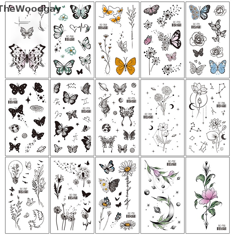 Hình Xăm Dán Tạm Thời Hình Hoa Hồng Và Bướm Đen Chống Thấm Nước