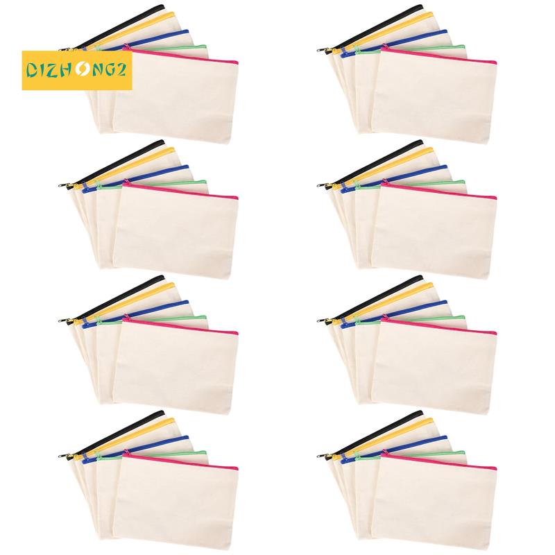 Set 40 Túi Canvas Đựng Bút Chì / Mỹ Phẩm DIY Có Khóa Kéo Nhiều Màu Sắc