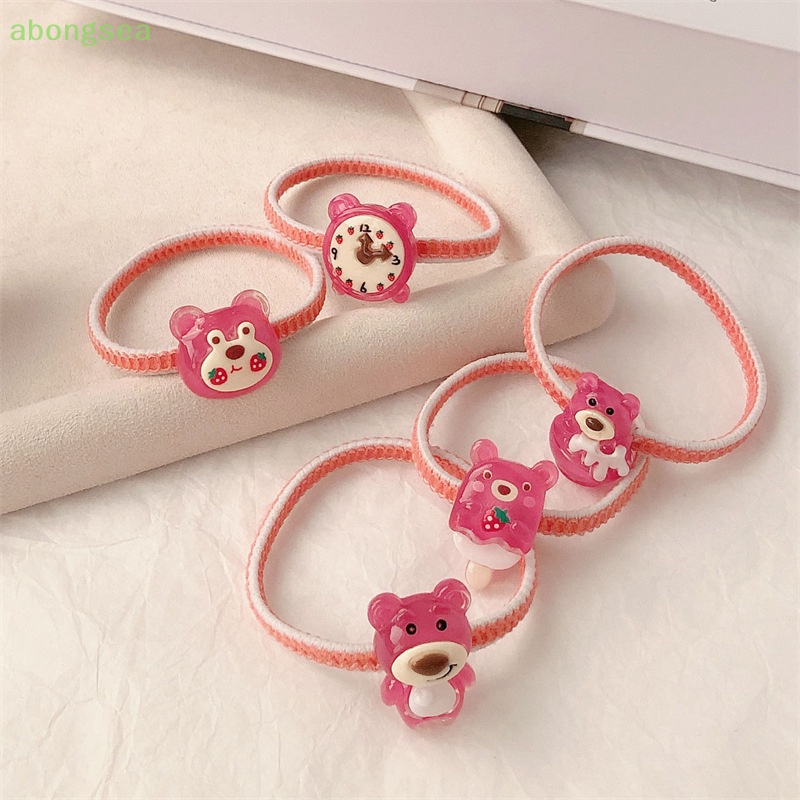 1 Dây Cột Tóc Cao Su Co Giãn Hình Gấu Dâu Tây Xinh Xắn Cho Bé Gái