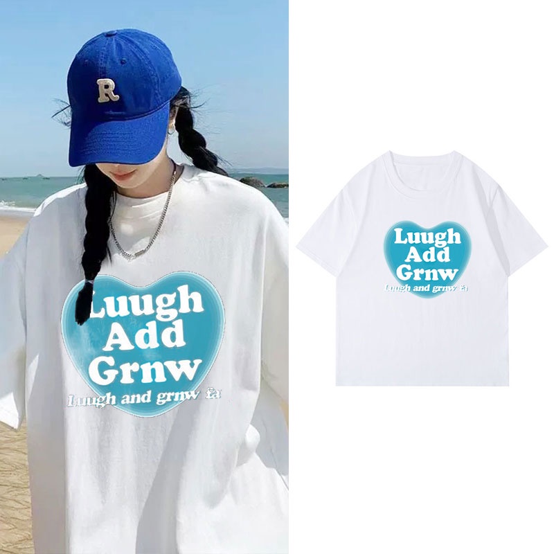 Áo Thun 100% Cotton Tay Ngắn Cổ Tròn In Họa Tiết Phong Cách Hàn Quốc Cho Nữ