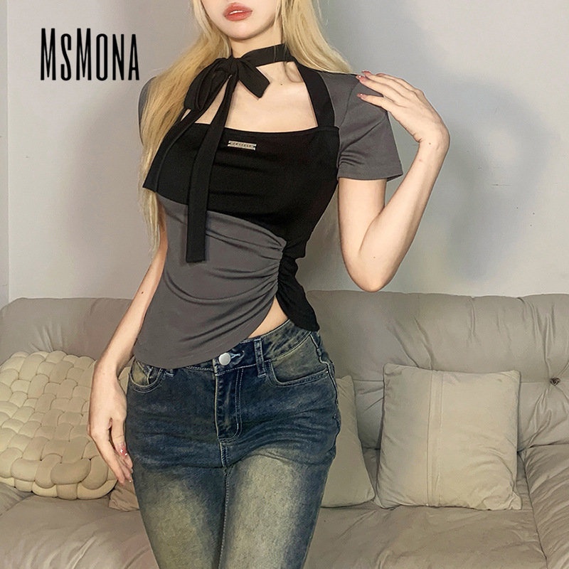 Áo Thun Tay Ngắn Cổ Tròn Màu Trơn Dáng Ôm Thời Trang 2023 Quyến Rũ Cho Nữ