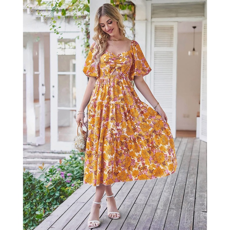 Đầm Maxi Cổ Vuông In Họa Tiết Hoa Thời Trang Mùa Hè Xinh Xắn Cho Nữ