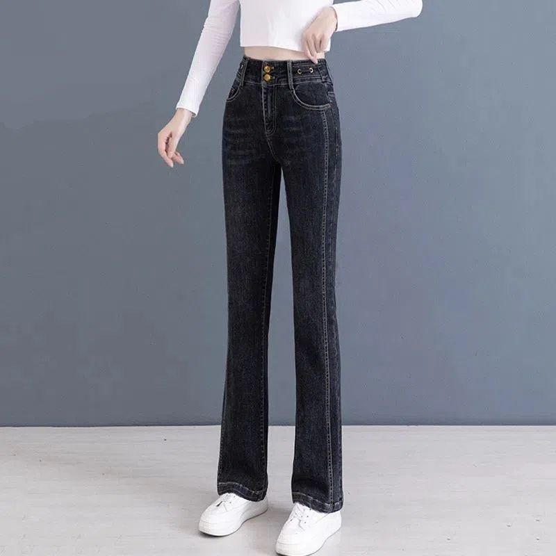 Quần Jeans Ống Loe Lưng Cao Co Giãn Thời Trang Thu Đông Mới 2022 Dành Cho Nữ