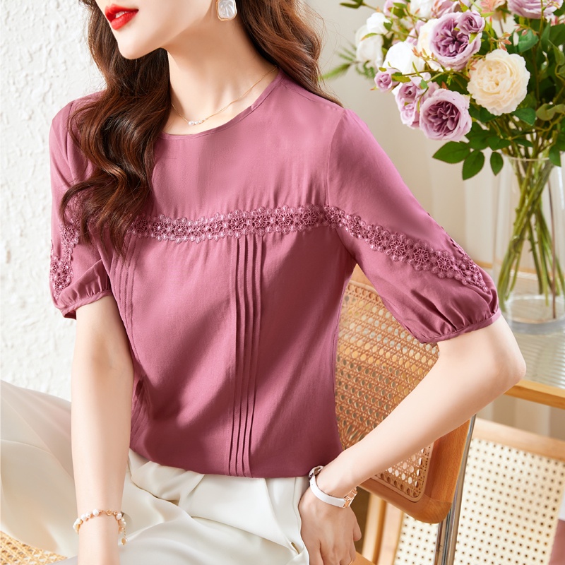 Áo Sơ Mi Chiffon Tay Phồng Phối Ren Màu Trắng Phong Cách Công Nghiệp Thời Trang Mùa Hè Mới JJ