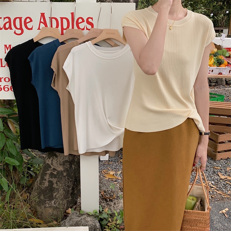 SUXI Áo Thun Lụa Dệt Kim Mỏng Tay Ngắn Thời Trang Mùa Hè Dành Cho Nữ
