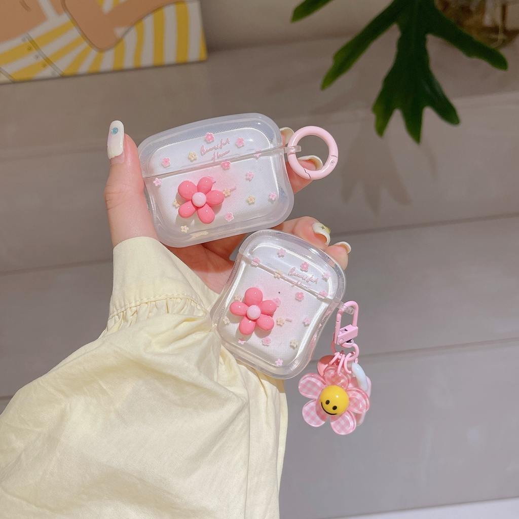Vỏ Bảo Vệ Hộp Sạc Tai Nghe Bluetooth Airpods 1 / 2 / Pro / Airpods 3 Pro2 / Generation Hình Hoa Cười 3D Màu Hồng Dễ Thương