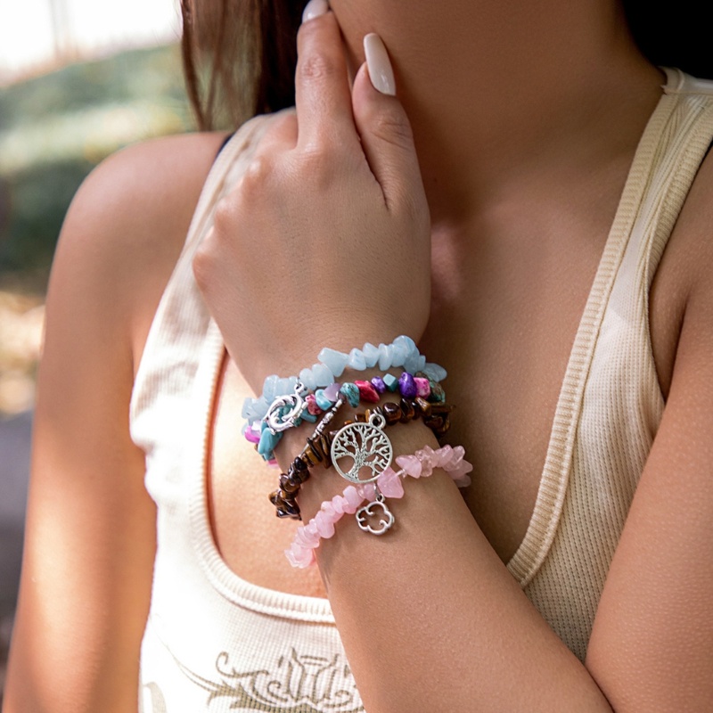 Vòng Tay Yoga Hạt Đá Năng Lượng Tự Nhiên Nhiều Màu Mini