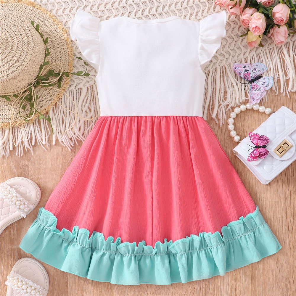 Đầm Chữ A Tay Bay In Họa Tiết Cầu Vồng Dễ Thương Thời Trang Mùa Hè Cho Bé Gái 1-7 Tuổi