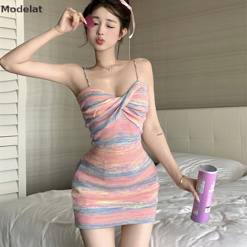 Mfc Đầm Hai Dây Dệt Kim Ôm Dáng Cổ Chữ V Gợi Cảm Cho Nữ