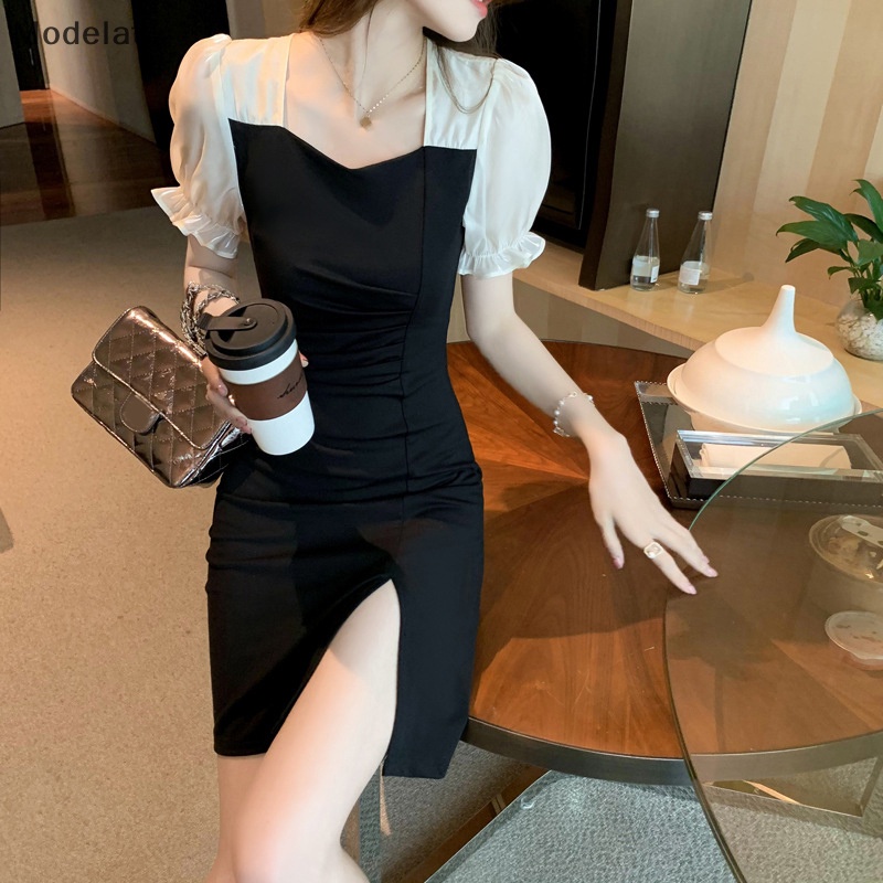 Đầm Đen Tay Ngắn Phong Cách Vintage Pháp Cho Nữ