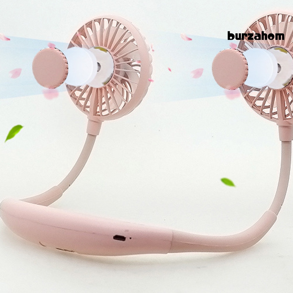 Quạt Làm Mát Mini Đeo Cổ Hai Đầu Có Đèn LED Sạc Cổng USB