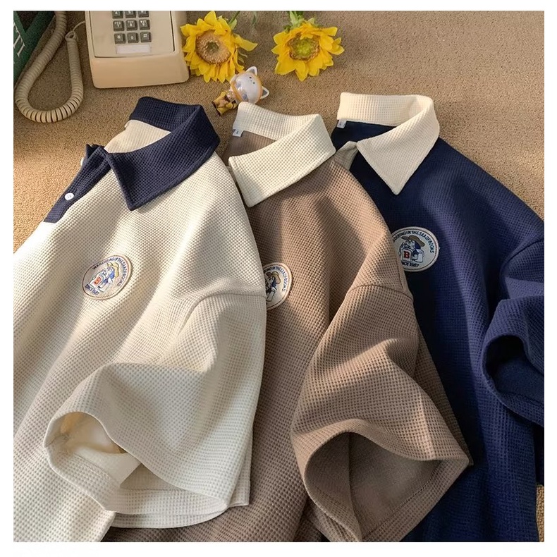 Áo Thun Polo Cotton Tay Lửng Dáng Rộng Hở Vai Màu Trơn Thời Trang Mùa Hè Dành Cho Bạn Nữ