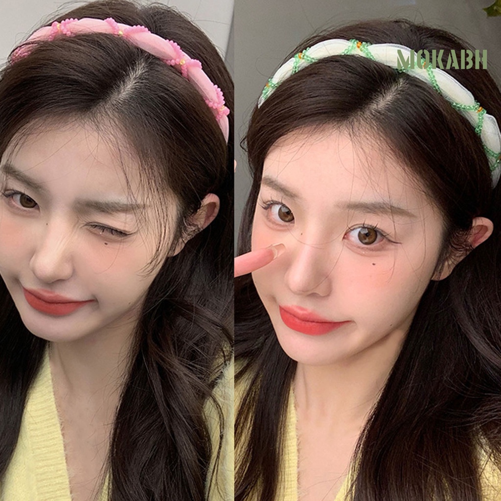 Băng Đô Cài Tóc Lưới Đính Hạt Màu Trơn Đơn Giản Phong Cách Hàn Quốc