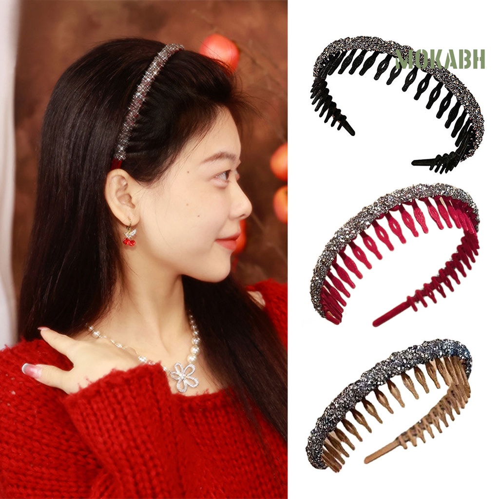 Băng đô cài tóc rửa mặt Chống Trượt Có Răng Hẹp Đính Đá Lấp Lánh