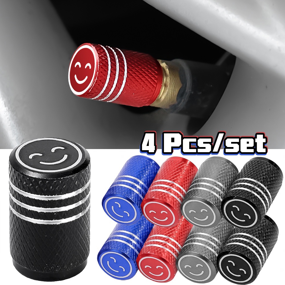 Bộ 4 Nắp Van Bánh Xe Hơi / Xe Máy Hình Mặt Cười Bằng Hợp Kim Nhôm Chống Thấm Nước / Bụi Bẩn Tiện Dụng Ốp