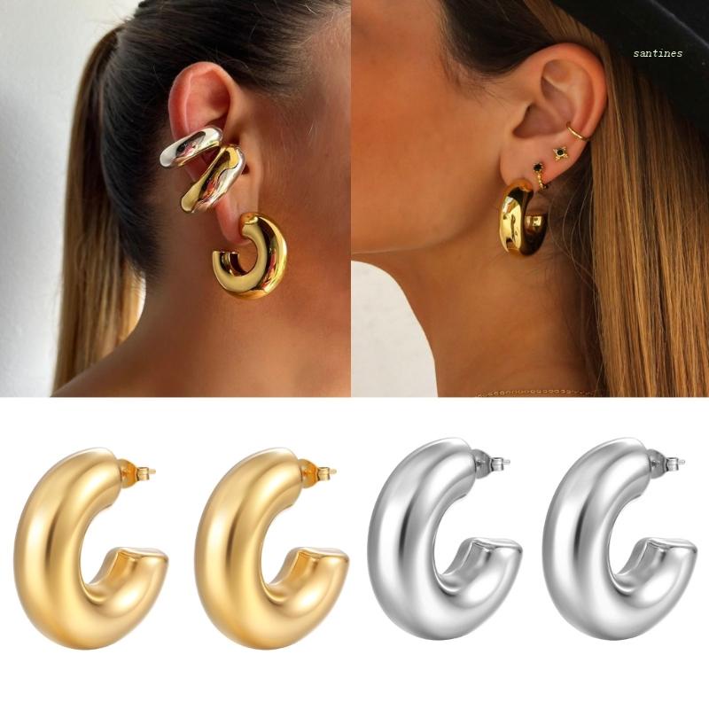 Bông Tai Hình Trụ Bằng Thép Không Gỉ Thời Trang Dự Tiệc Cho Nữ