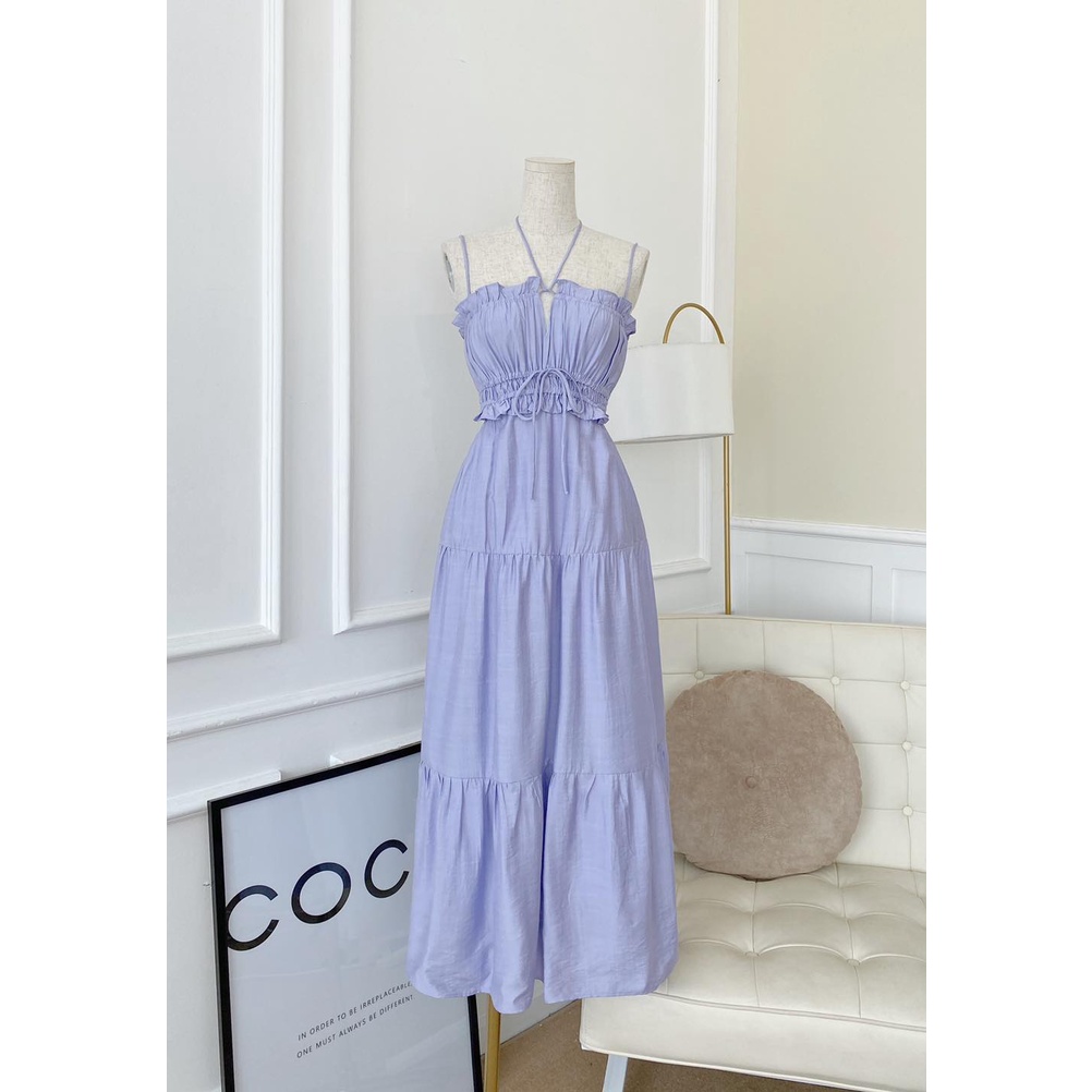 Đầm maxi tầng dây yếm nhún bèo cut out lưng đi biển cực xinh