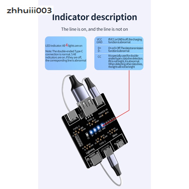 Bảng Mạch Kiểm Tra Cáp Dữ Liệu ZHIHUI Tương Thích Với Iphone Android Usb Type C