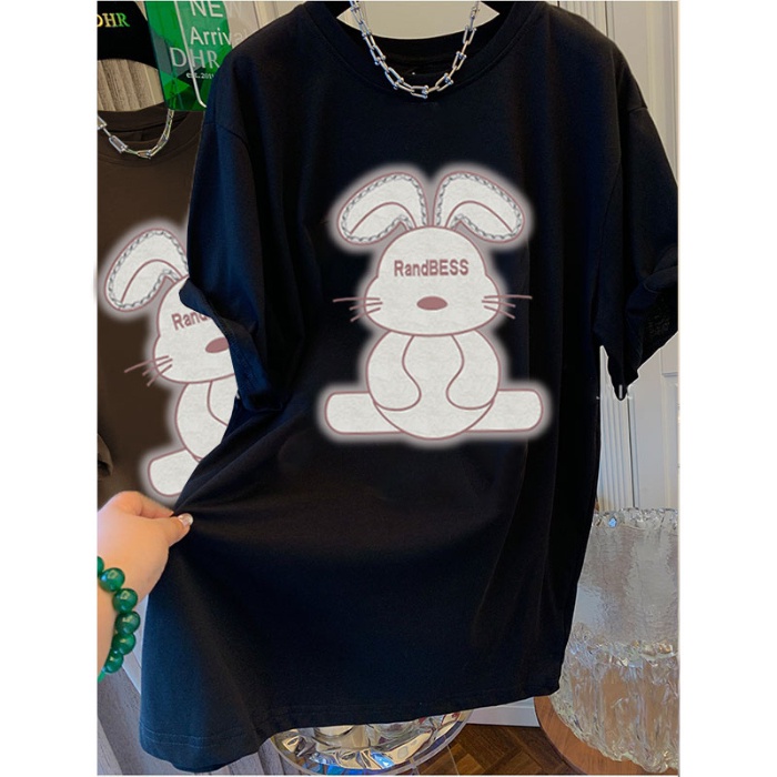 Áo thun NRVP 100% cotton tay ngắn cổ tròn in họa tiết phong cách Hàn Quốc cho nữ