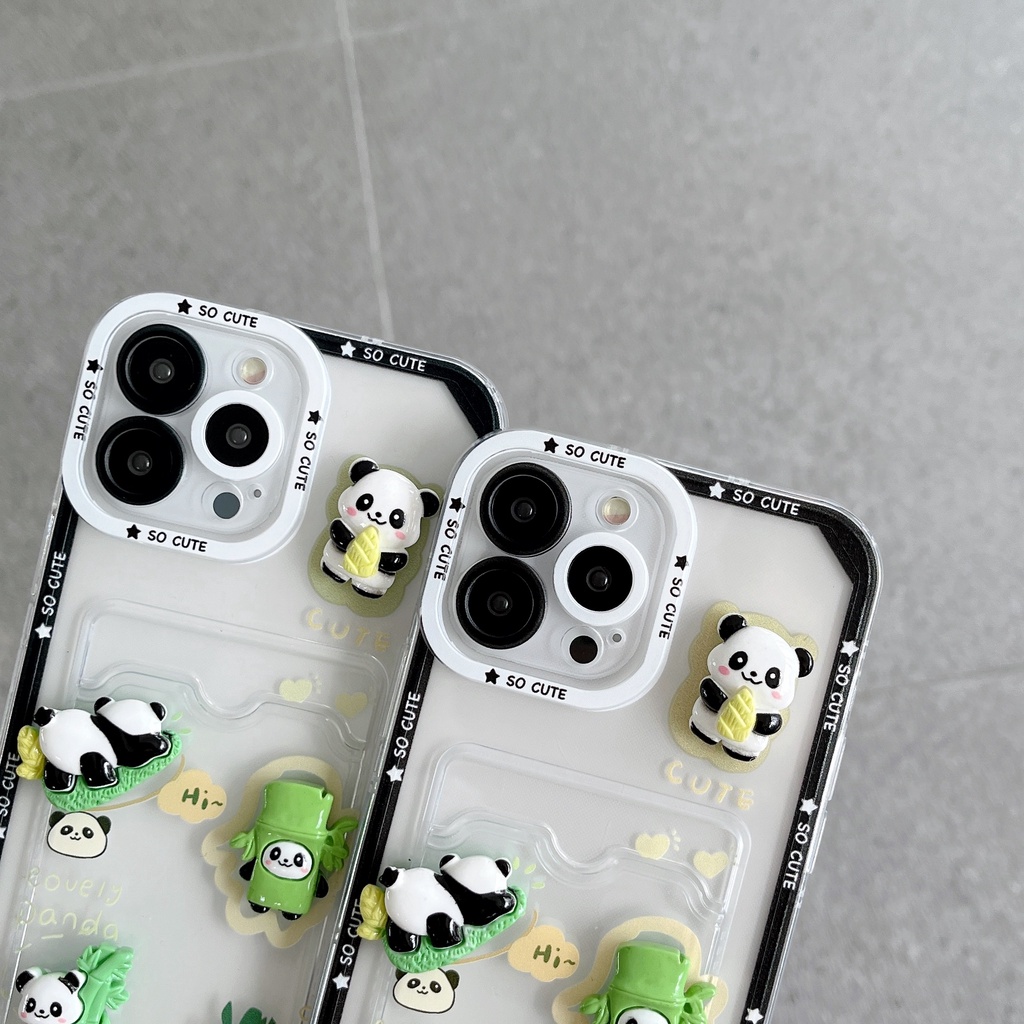 Ốp Điện Thoại TPU Silicon Mềm Trong Suốt Hình Gấu Trúc 3D Có Ngăn Đựng Thẻ Cho iPhone 14 13 12 11 Pro XR XS Max 7 8 Plus