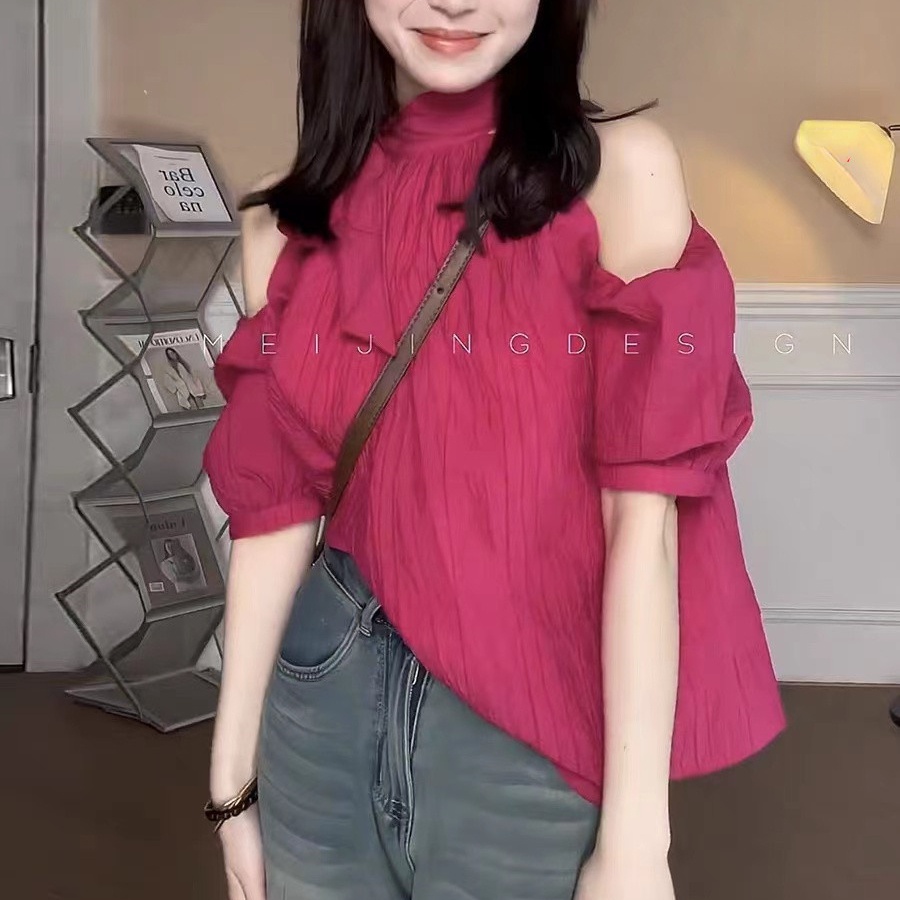 Áo Sơ Mi Tay Phồng Dáng Rộng Hở Vai Màu Sắc Ngọt Ngào Phong Cách Pháp Thời Trang Mùa Hè 2023 Dành Cho Bạn Nữ