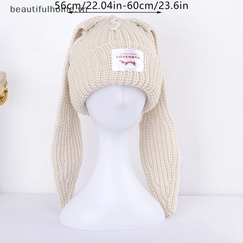 Mũ Len Beanie Dệt Kim Đính Tai Thỏ Tai Dài Dễ Thương Cho Nam Và Nữ
