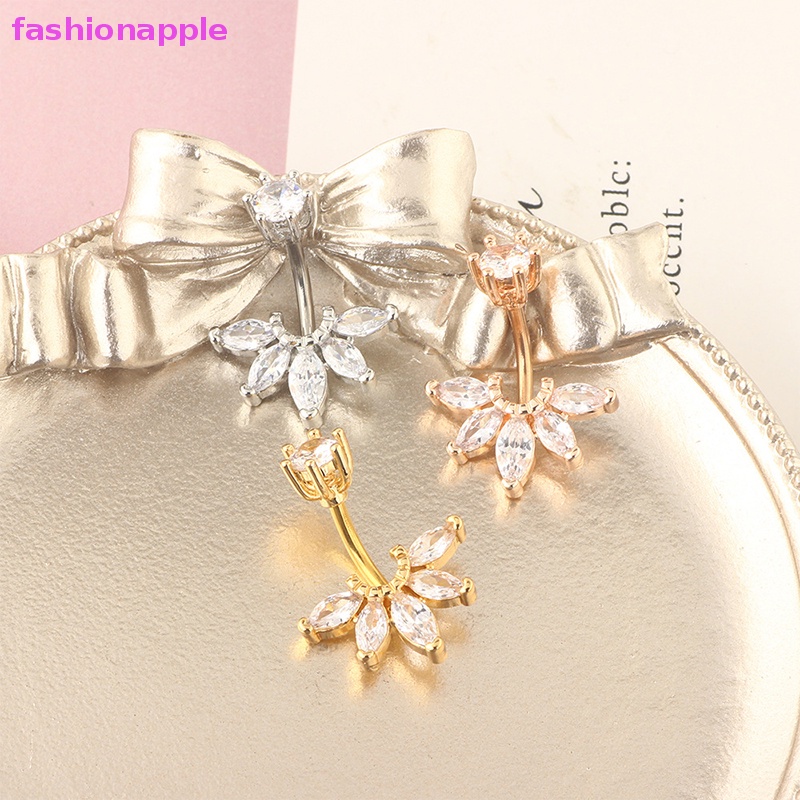 Khuyên Rốn Đính Đá Zircon Hình Hoa Bằng Thép Không Gỉ