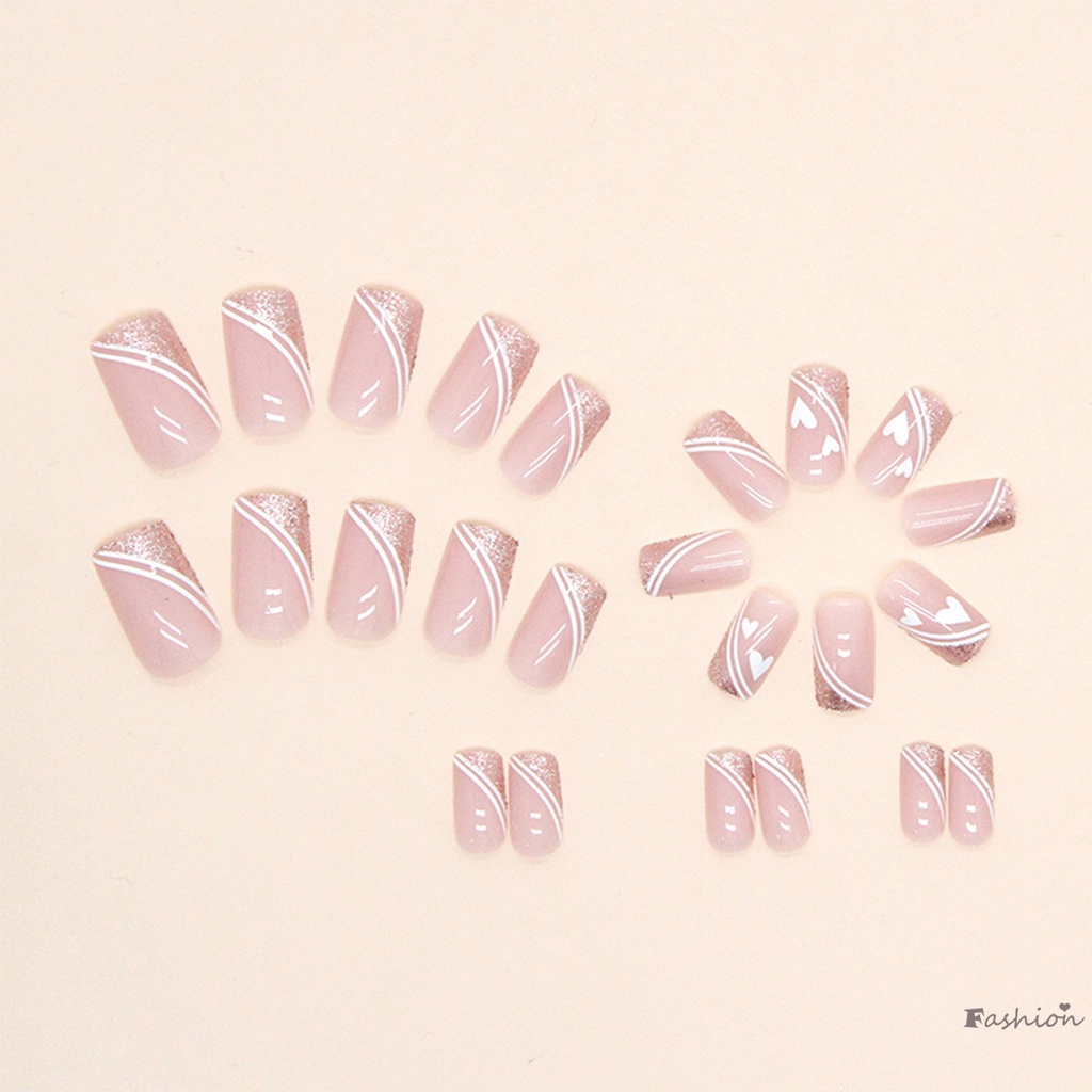 Móng Tay Giả Màu Hồng In Đường Kẻ Trắng Bền &amp; Không Bao Giờ Xẻ Tà Thoải Mái