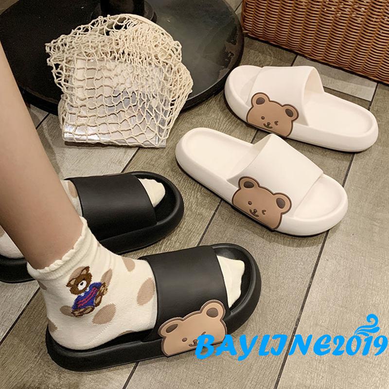 Dép Đi Trong Nhà Đế Dày Họa Tiết Gấu Hoạt Hình Dễ Thương Cho Nữ