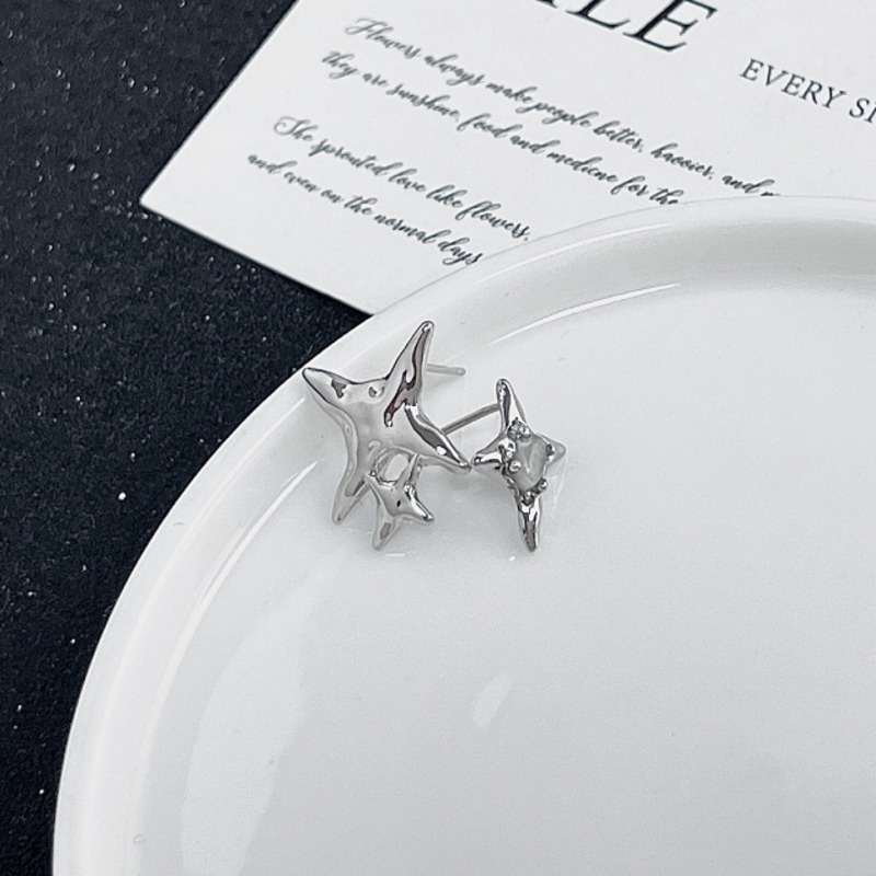 Khuyên Tai Bốn Ngôi Sao Đá Mắt Mèo Phiên Bản Hàn Quốc Không Đối Xứng Cá Tính Thời Trang niche Cao Cấp Cho Nữ