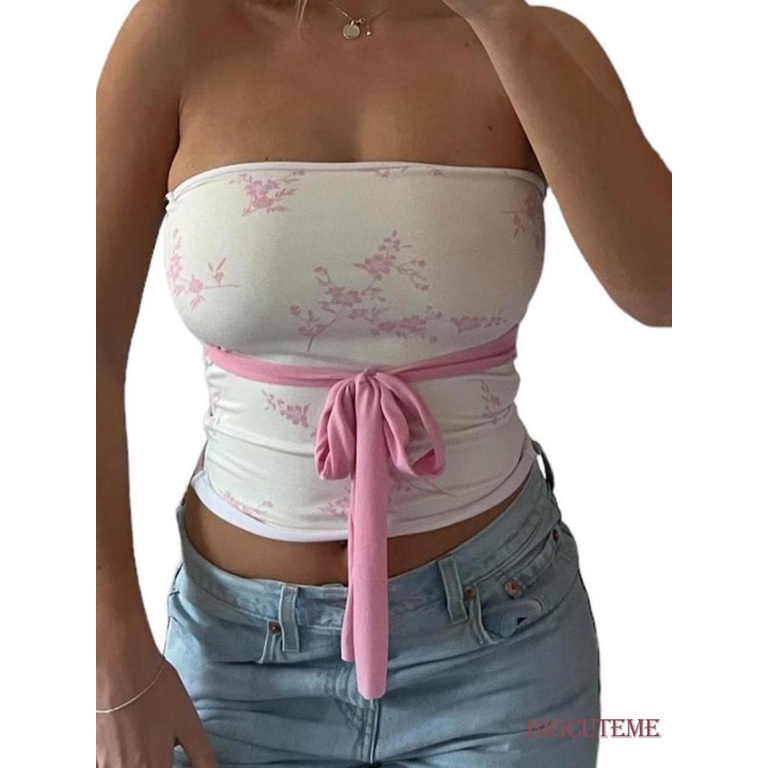 Áo Ống Ngắn Không Tay Màu Trơn / In Hoa Thời Trang Mùa Hè Dành Cho Nữ