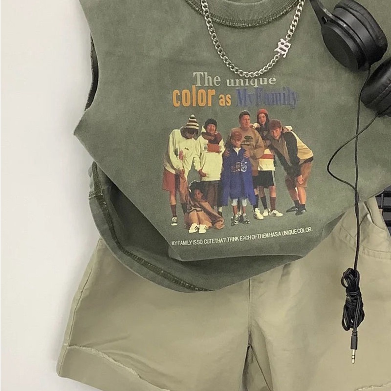 Bộ Áo Thun Cotton Không Tay Kèm Quần Ngắn Thời Trang Mùa Hè Cho Bé Trai