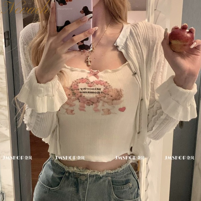 Áo Không Tay Dáng Ôm In Họa Tiết Thời Trang Mùa Hè Hàn Quốc Dành Cho Nữ