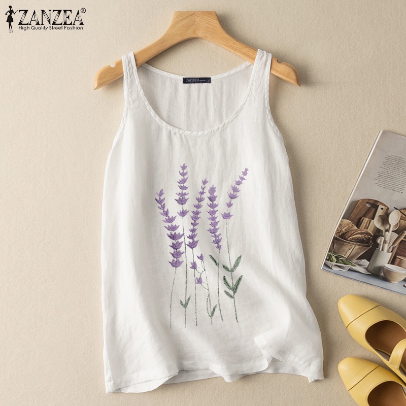 Zanzea Áo Tank Top Cổ Tròn Không Tay Thêu Hoa Thời Trang Nữ