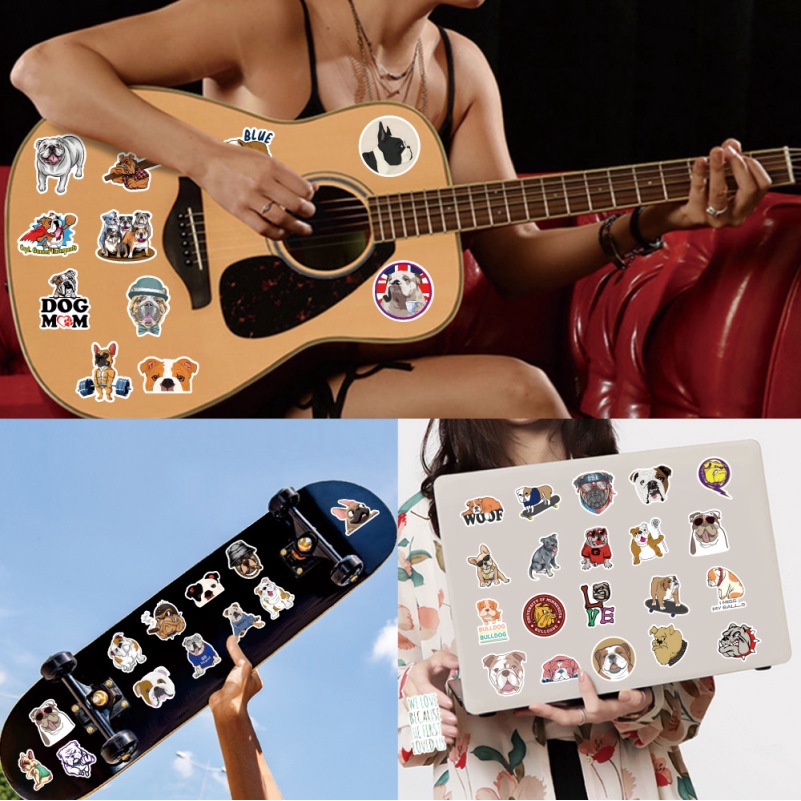Set 100 Sticker Chống Thấm Nước Hình Chó Bull Dễ Thương Trang Trí Bình Nước Laptop Ván Trượt