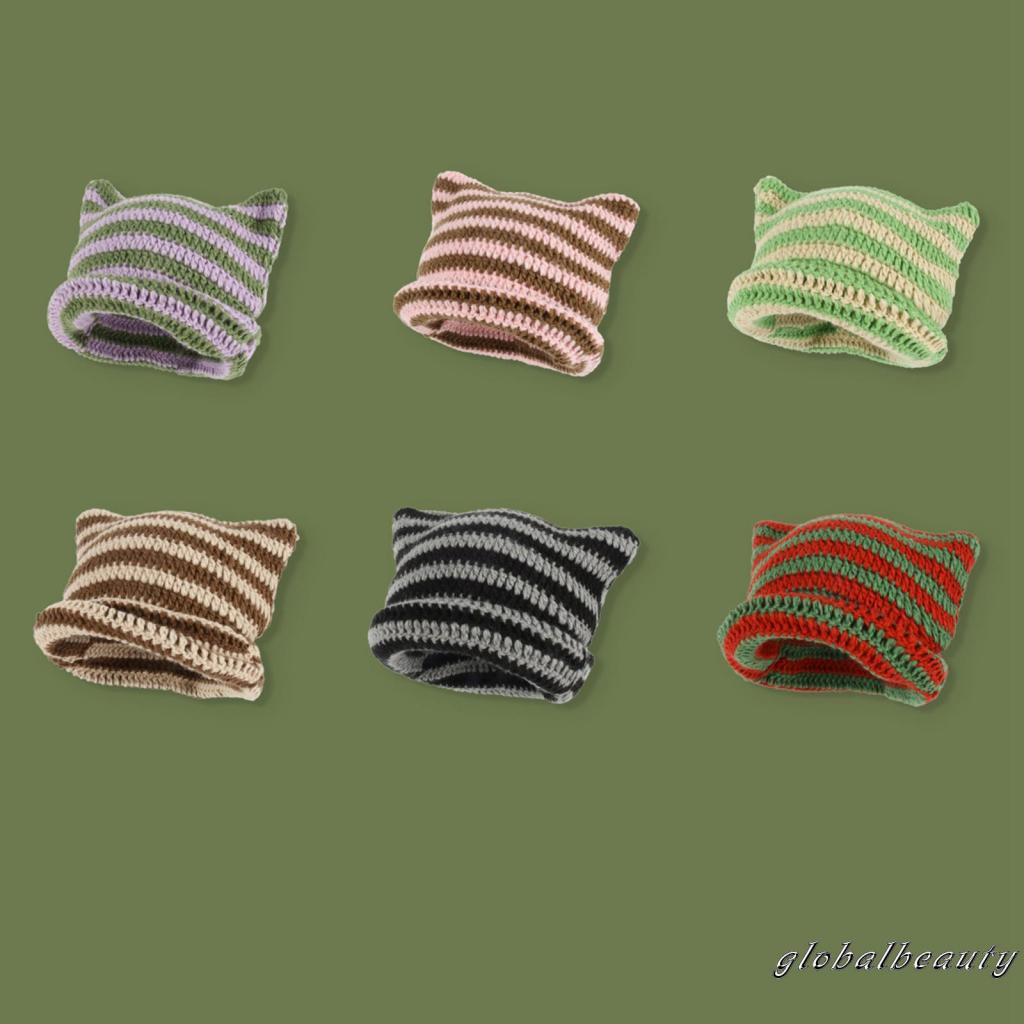 Nón Beanie Dệt Kim Họa Tiết Tai Mèo Thời Trang Mùa Đông Cho Nữ