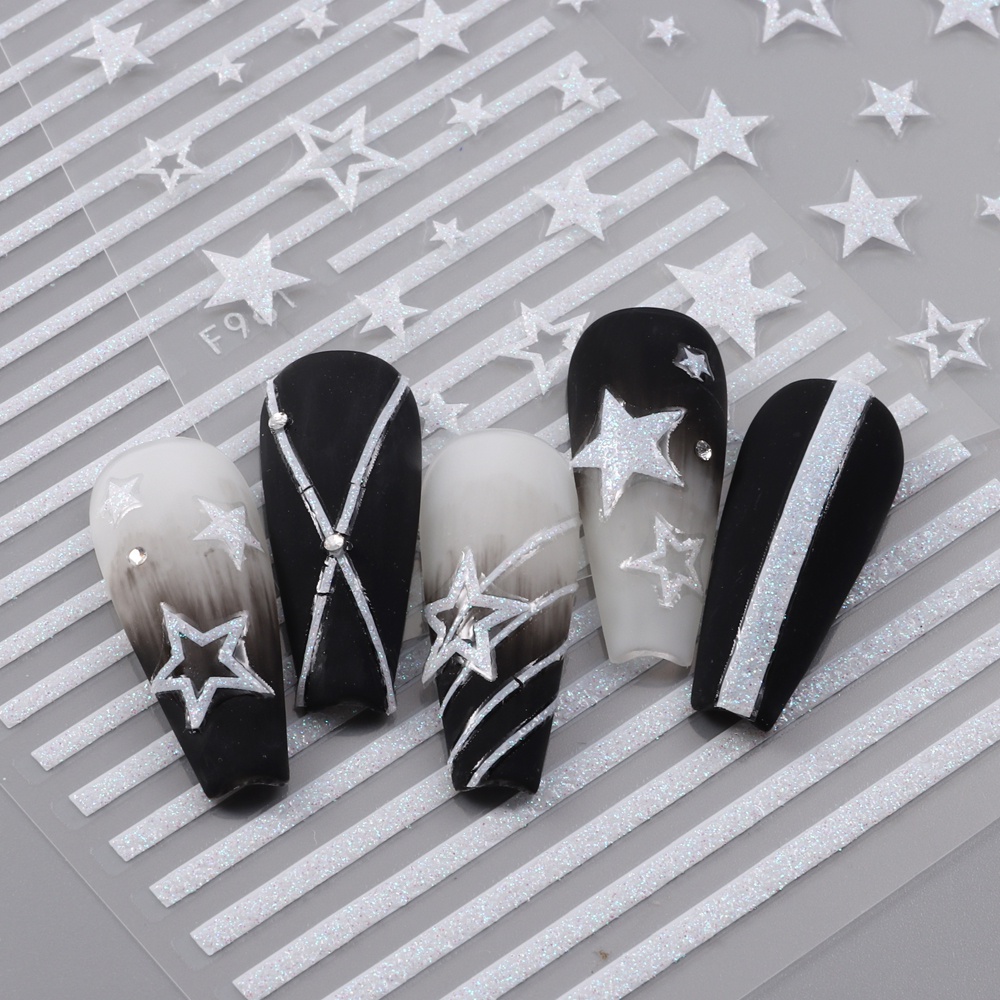 Miếng Dán Trang Trí Móng Tay Nghệ Thuật Họa Tiết Cẩm Thạch / Bướm / Ngôi Sao Màu Trắng Lấp Lánh