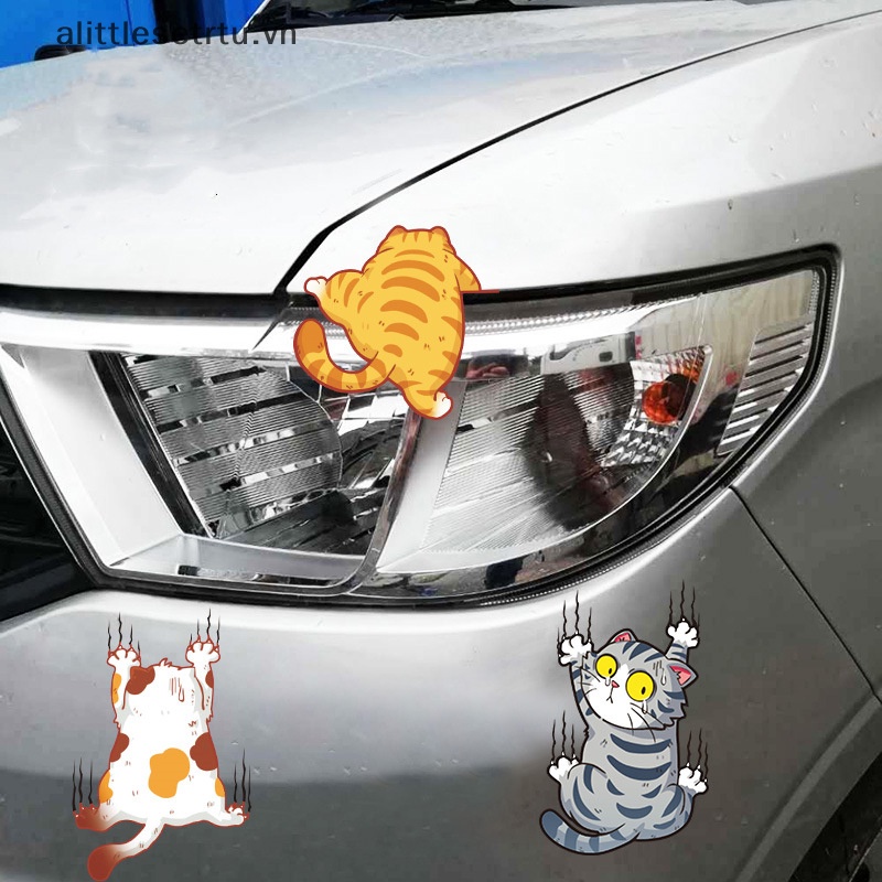 Set 3 Miếng Dán Trang Trí Thân Xe Hơi Hình Mèo Leo Trèo Vui Nhộn Sáng Tạo